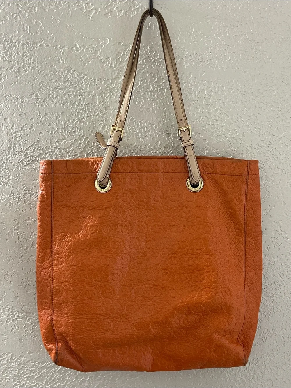 Michael Kors Burnt Orange Leather Tote with Gold MK Charm